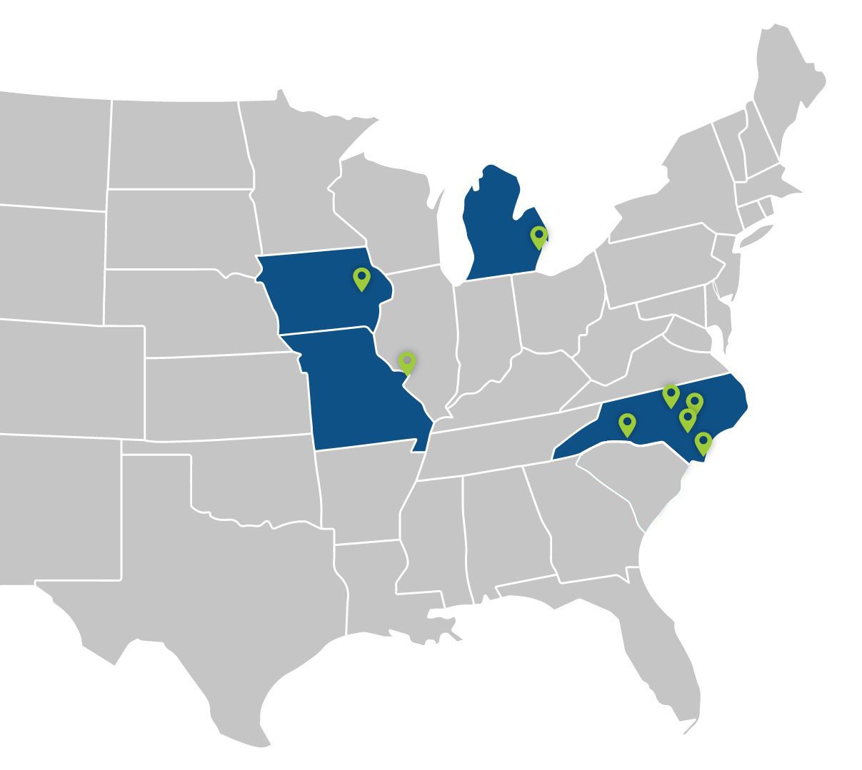 Map of the east coast of USA